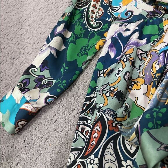 ZARA Patchwork Print Satin Effect Long Sleeve Faux Wrap Dress Sz S EUC - Picture 10 of 16